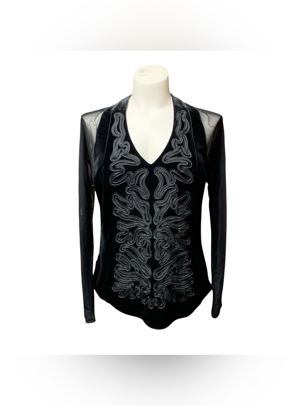 Black Embroidered V-Neck Top Size M